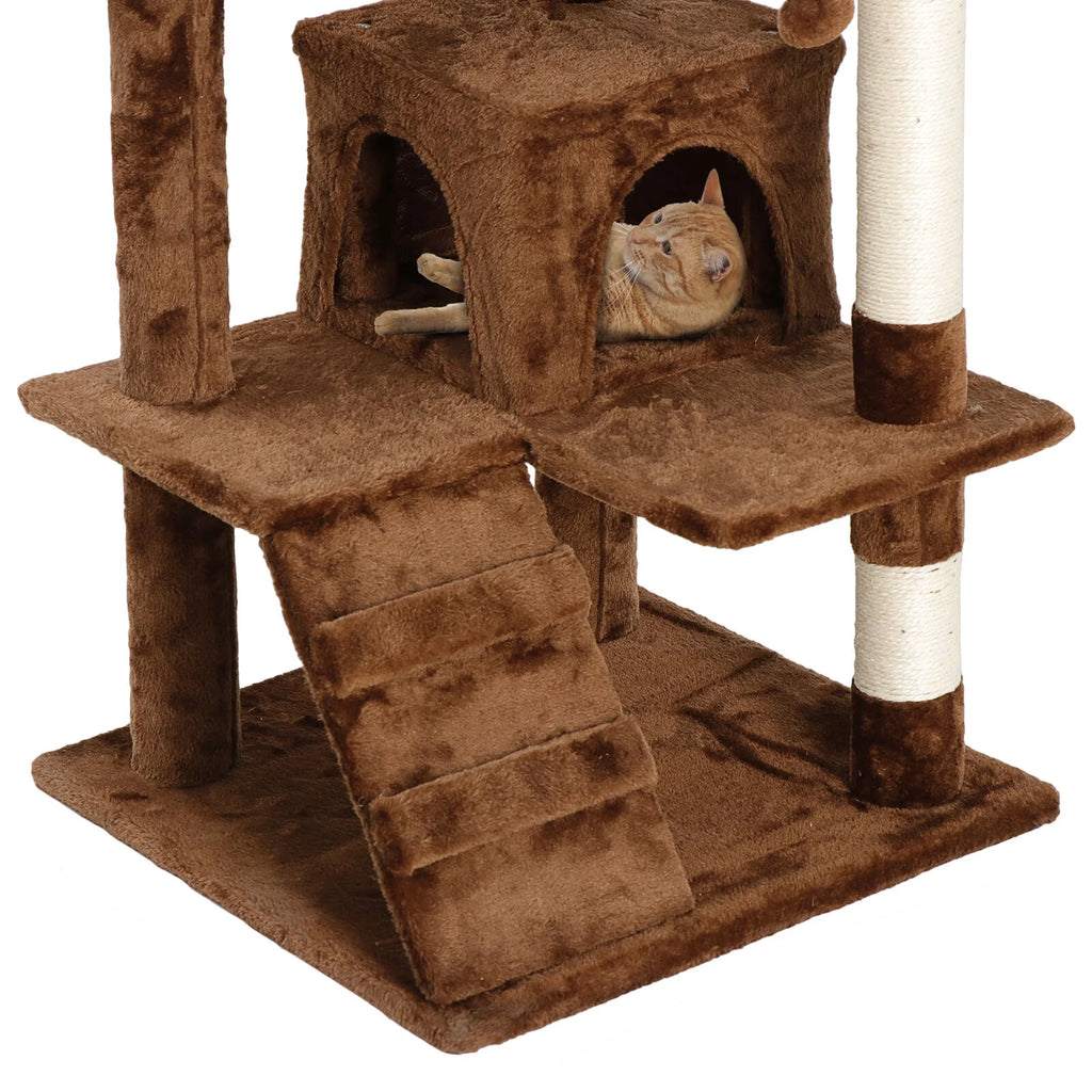 53" H Cat Tree Scratching Post Condo Tower Pet Kitty Playhouse, Brown