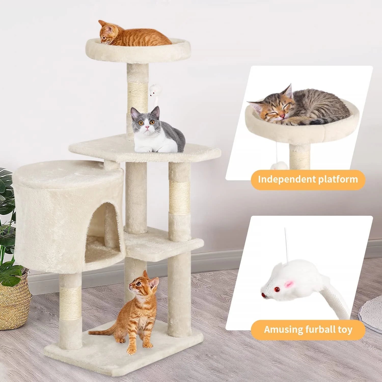 36 Inch Tall Cat Tree Cat Tower Cat Condo Multi-Level,Beige
