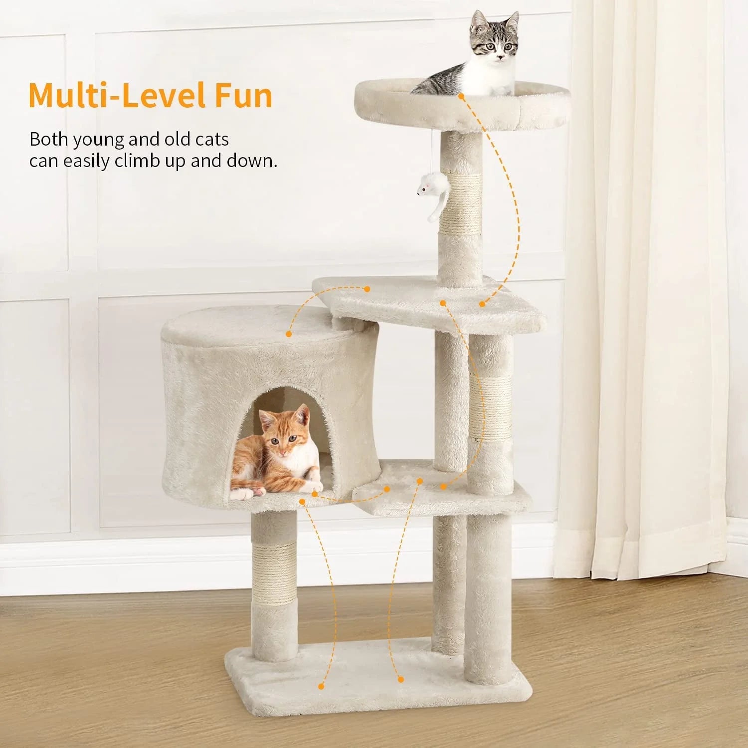 36 Inch Tall Cat Tree Cat Tower Cat Condo Multi-Level,Beige