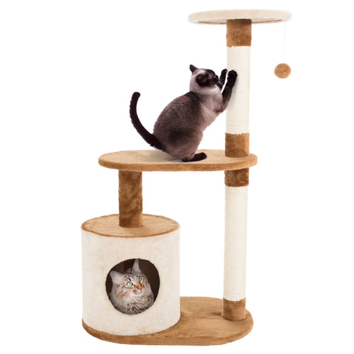 3-Tier Cat Tree with Napping Perches and Scratching Posts (Brown)