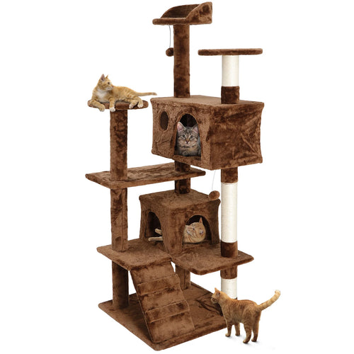 53" H Cat Tree Scratching Post Condo Tower Pet Kitty Playhouse, Brown
