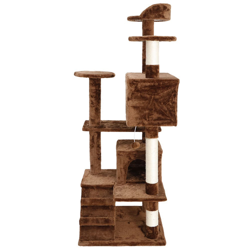 53" H Cat Tree Scratching Post Condo Tower Pet Kitty Playhouse, Brown