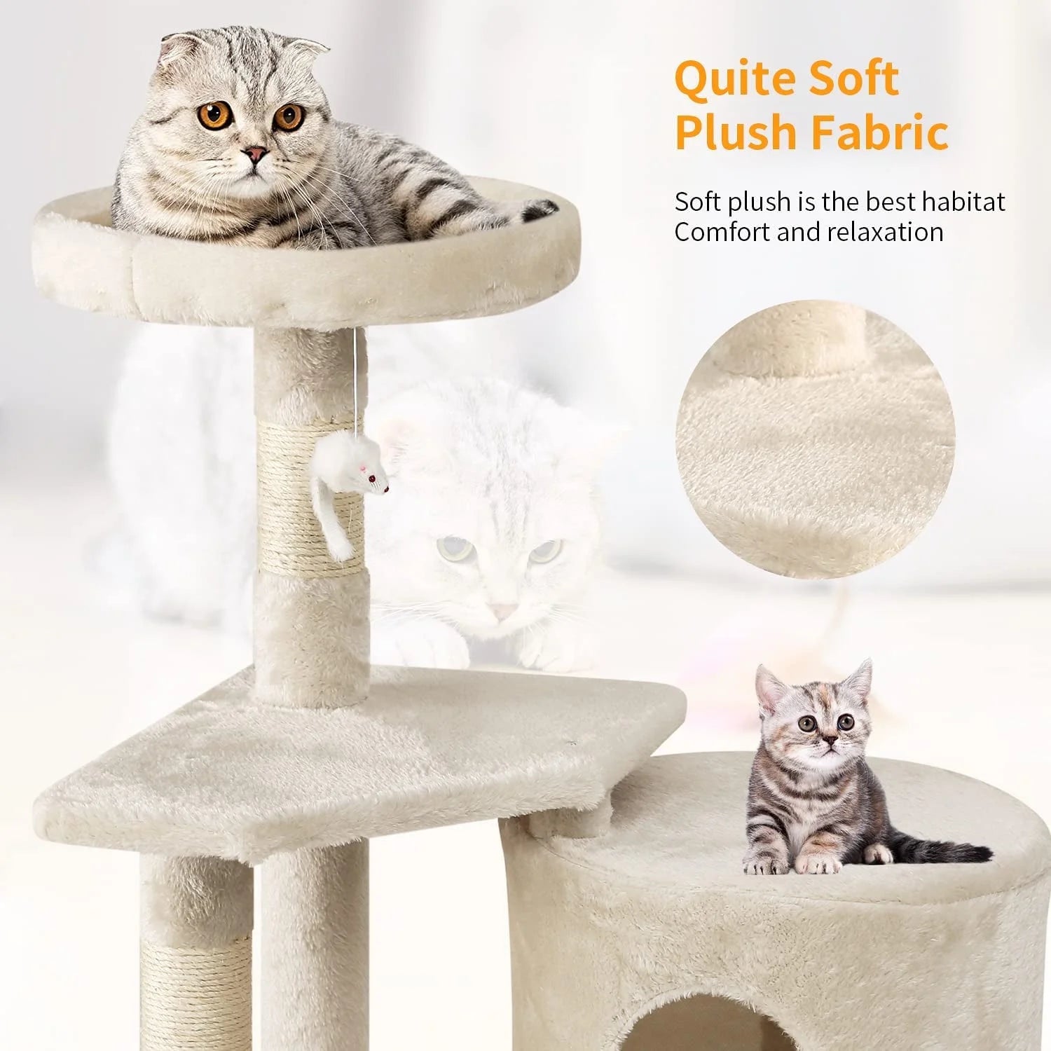 36 Inch Tall Cat Tree Cat Tower Cat Condo Multi-Level,Beige
